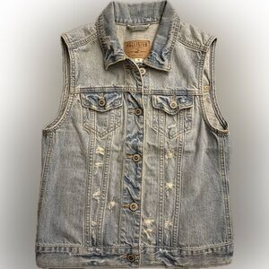 Hollister Distressed Denim Vest Medium